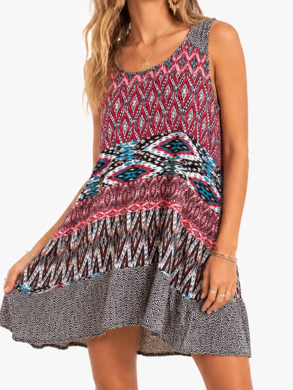 MADE IN SAN FRANCISCO Multicolor Boho Tribal Sleeveless Mini Dress or Tunic Top
